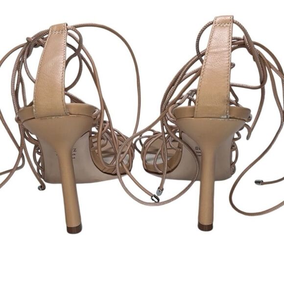 Schutz, “Heyde” Leather Sandal, Lace-Up, Stilleto Heel, Square Toe - Size 8, Tan - Picture 3 of 16